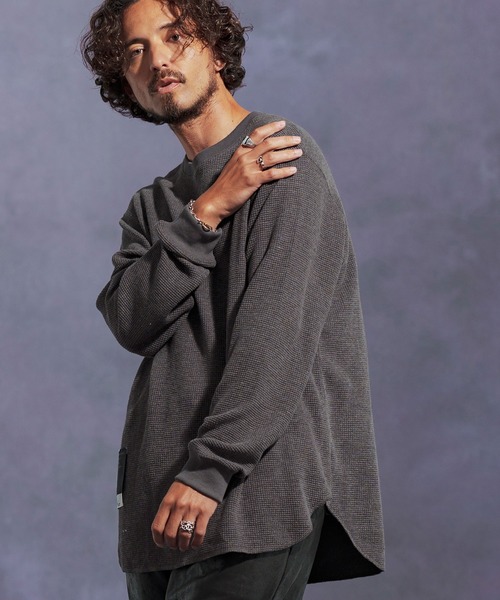 Jih Nunc(ジーヌンク)の「mlt5310-ワッフルクルーネックカットソー(Tシャツ/カットソー・メンズ・オートミール/グリーン/ワインレッド/ブラック/グレー・L/M/S)」の13枚目の写真