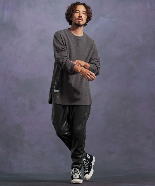 Jih Nunc(ジーヌンク)の「mlt5310-ワッフルクルーネックカットソー(Tシャツ/カットソー・メンズ・オートミール/グリーン/ワインレッド/ブラック/グレー・L/M/S)」の15枚目の写真