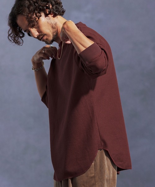 Jih Nunc(ジーヌンク)の「mlt5310-ワッフルクルーネックカットソー(Tシャツ/カットソー・メンズ・オートミール/グリーン/ワインレッド/ブラック/グレー・L/M/S)」の18枚目の写真