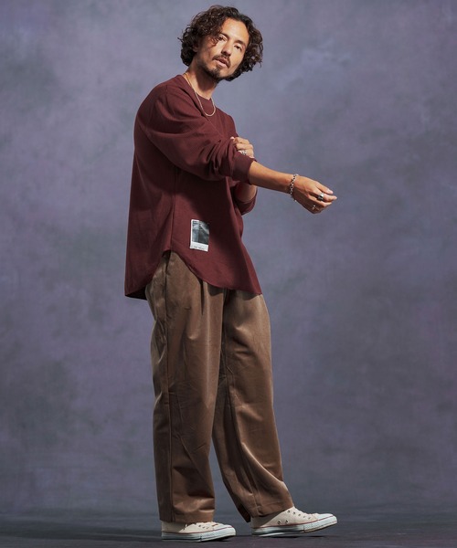 Jih Nunc(ジーヌンク)の「mlt5310-ワッフルクルーネックカットソー(Tシャツ/カットソー・メンズ・オートミール/グリーン/ワインレッド/ブラック/グレー・L/M/S)」の20枚目の写真