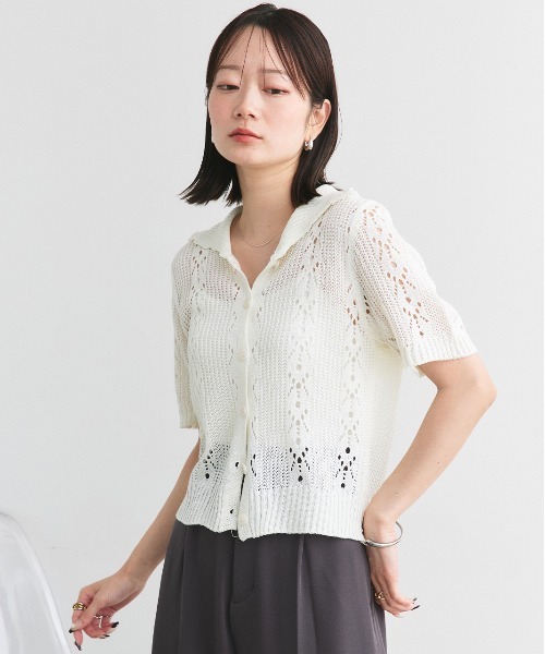 ad thie(アドティエ)の「ハーフスリーブ ポロカラー ニットトップス(ニット/セーター・レディース・レッド/ライトカーキ/アイボリー・FREE)」の6枚目の写真