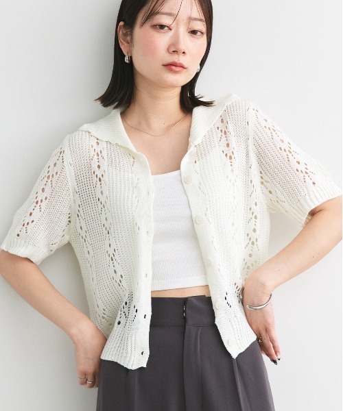 ad thie(アドティエ)の「ハーフスリーブ ポロカラー ニットトップス(ニット/セーター・レディース・レッド/ライトカーキ/アイボリー・FREE)」の11枚目の写真