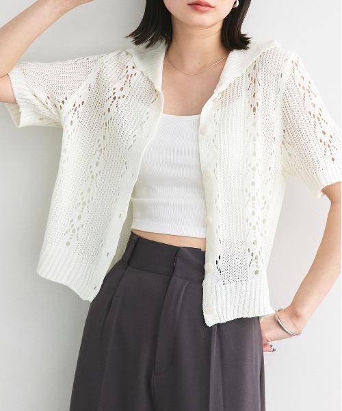 ad thie(アドティエ)の「ハーフスリーブ ポロカラー ニットトップス(ニット/セーター・レディース・レッド/ライトカーキ/アイボリー・FREE)」の12枚目の写真