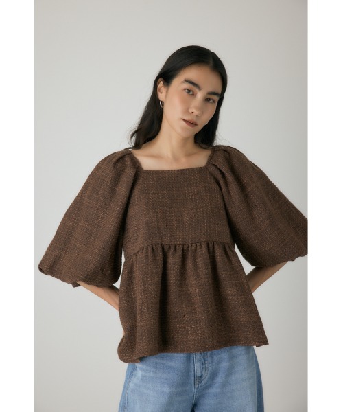 crie conforto（クリーコンフォルト）の「ツイードバルーンスリーブブラウス　秋服（シャツ/ブラウス・レディース・ライトブルー/ブラウン・FREE）」の3枚目の写真