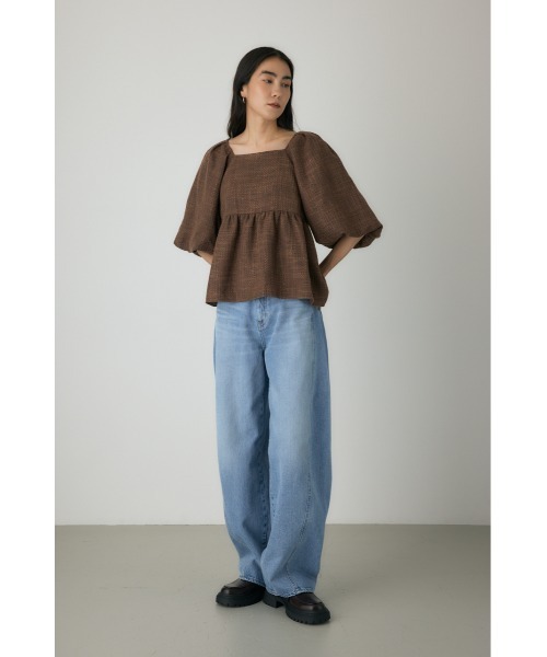 crie conforto（クリーコンフォルト）の「ツイードバルーンスリーブブラウス　秋服（シャツ/ブラウス・レディース・ライトブルー/ブラウン・FREE）」の5枚目の写真