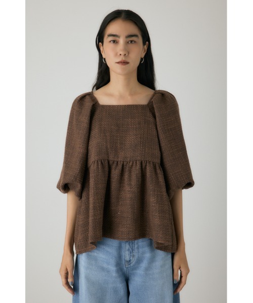 crie conforto（クリーコンフォルト）の「ツイードバルーンスリーブブラウス　秋服（シャツ/ブラウス・レディース・ライトブルー/ブラウン・FREE）」の6枚目の写真