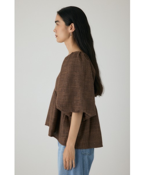 crie conforto（クリーコンフォルト）の「ツイードバルーンスリーブブラウス　秋服（シャツ/ブラウス・レディース・ライトブルー/ブラウン・FREE）」の7枚目の写真