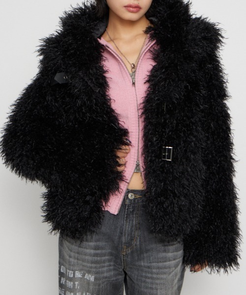 LONG FAUX FUR BELTED ジャケット