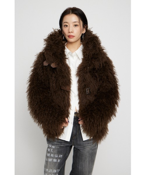 LONG FAUX FUR BELTED ジャケット