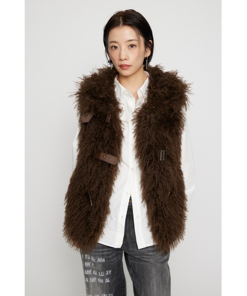 LONG FAUX FUR BELTED ジャケット
