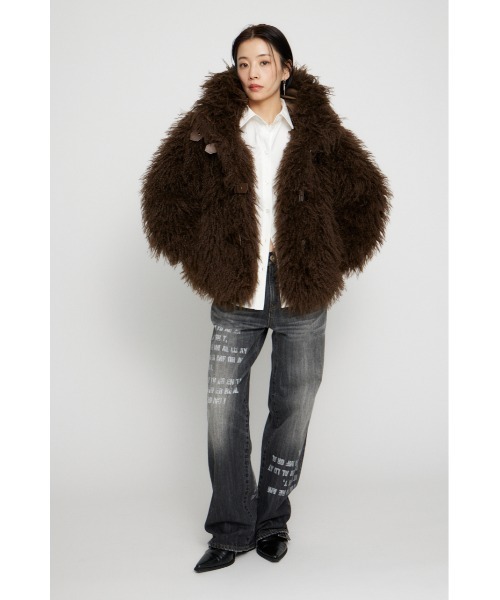LONG FAUX FUR BELTED ジャケット