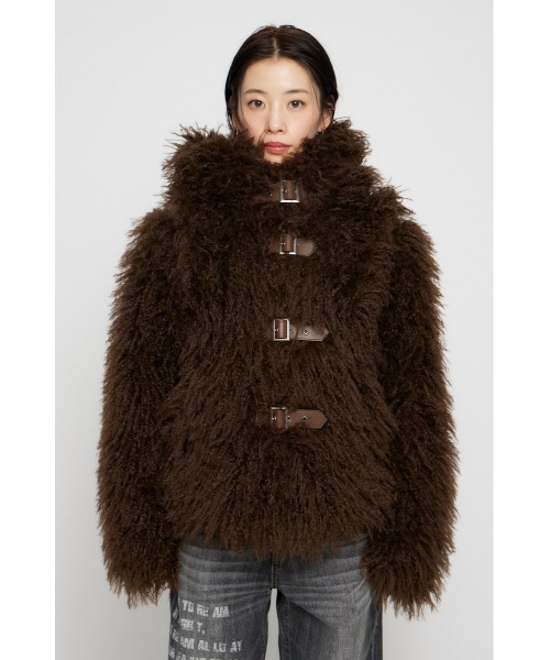 laguagem LONG FAUX FUR BELTED ジャケット　ブラック LONG FAUX FUR BELTED ジャケット（その他アウター）｜LAGUA GEM