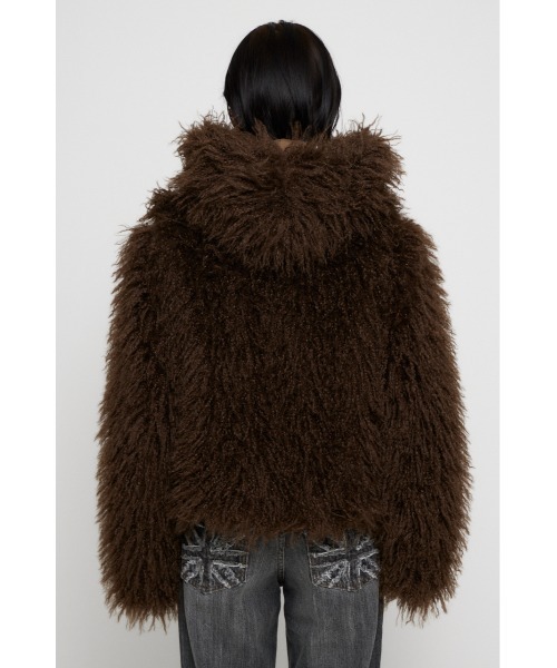 LONG FAUX FUR BELTED ジャケット