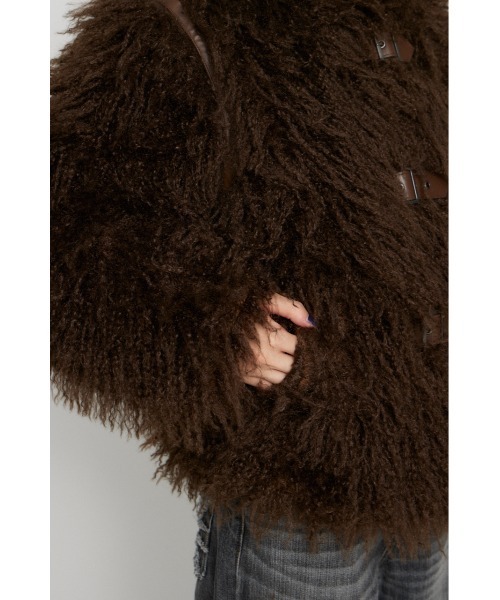 LONG FAUX FUR BELTED ジャケット