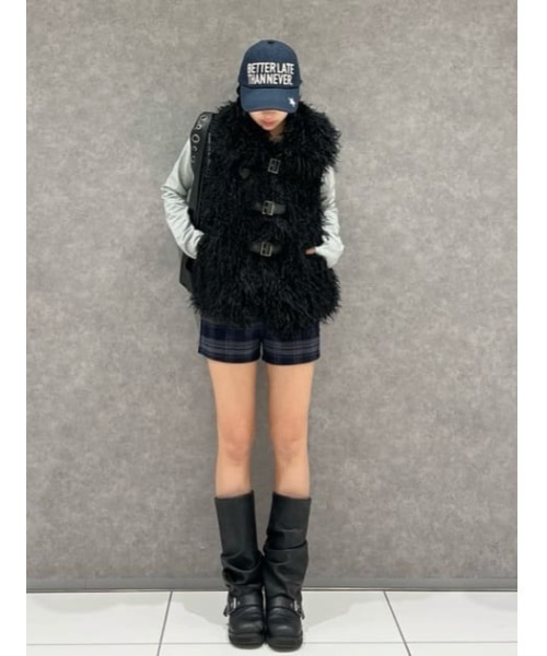 laguagem LONG FAUX FUR BELTED ジャケット　ブラック LAGUA GEM | LONG FAUX FUR BELTED ジャケット (コート ) |SHEL'TTER
