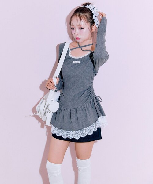 OLIVE des OLIVE(オリーブデオリーブ)の「裾レースドロストトップス(Tシャツ/カットソー・レディース・チャコールグレー/オフホワイト/ブラック/ブラック系その他・FREE)」の22枚目の写真