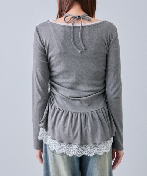 OLIVE des OLIVE(オリーブデオリーブ)の「裾レースドロストトップス(Tシャツ/カットソー・レディース・チャコールグレー/オフホワイト/ブラック/ブラック系その他・FREE)」の7枚目の写真