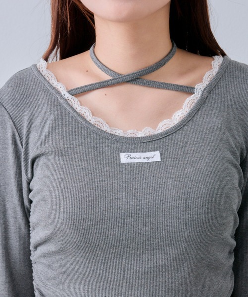 OLIVE des OLIVE(オリーブデオリーブ)の「裾レースドロストトップス(Tシャツ/カットソー・レディース・チャコールグレー/オフホワイト/ブラック/ブラック系その他・FREE)」の8枚目の写真
