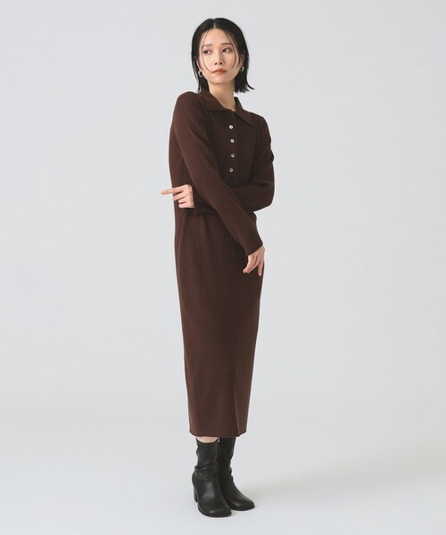 Ray BEAMS（レイビームス）の「リブ ニット ポロ ワンピース（ワンピース・レディース・ブラック/グレー/ダークブラウン・ONE SIZE）」の10枚目の写真