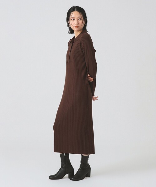Ray BEAMS（レイビームス）の「リブ ニット ポロ ワンピース（ワンピース・レディース・ブラック/グレー/ダークブラウン・ONE SIZE）」の11枚目の写真
