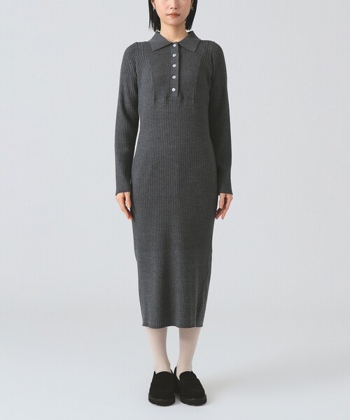 Ray BEAMS（レイビームス）の「リブ ニット ポロ ワンピース（ワンピース・レディース・ブラック/グレー/ダークブラウン・ONE SIZE）」の13枚目の写真