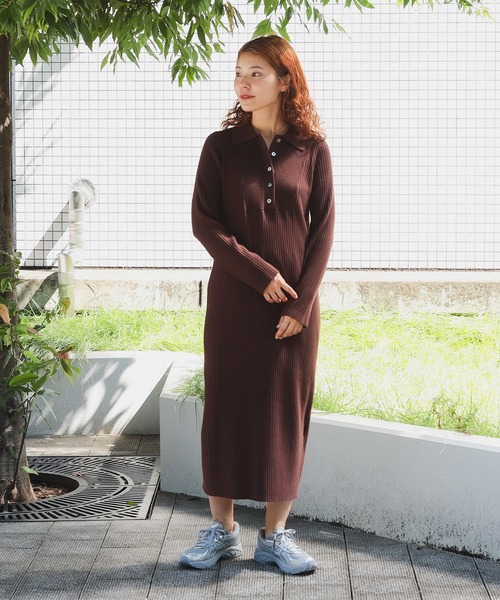 リブ ニット ポロ ワンピース（ワンピース）｜Ray BEAMS（レイビームス