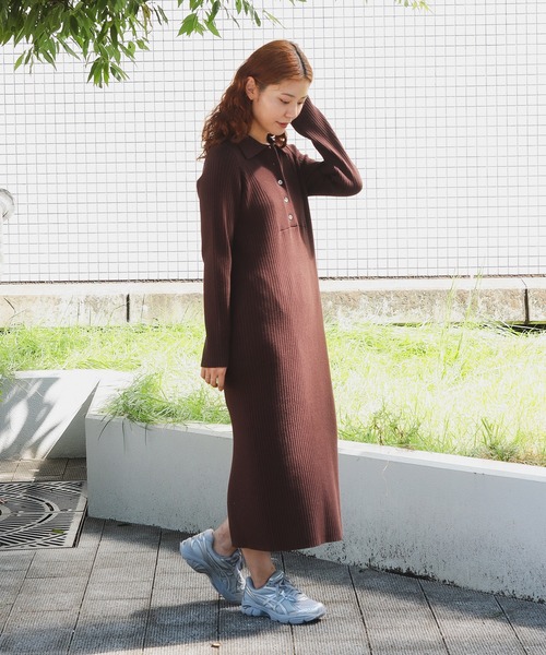 Ray BEAMS（レイビームス）の「リブ ニット ポロ ワンピース（ワンピース・レディース・ブラック/グレー/ダークブラウン・ONE SIZE）」の6枚目の写真