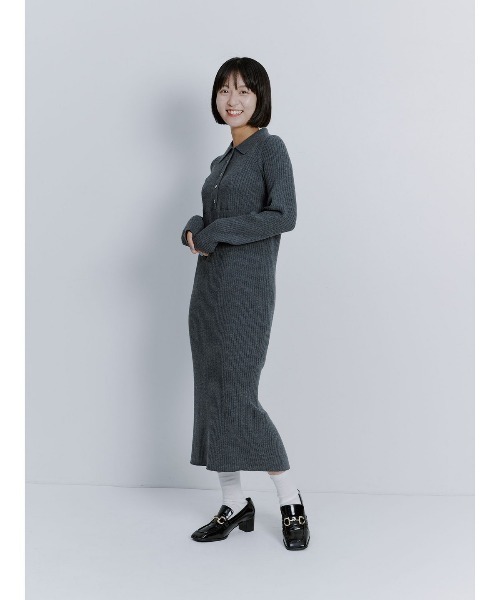 Ray BEAMS（レイビームス）の「リブ ニット ポロ ワンピース（ワンピース・レディース・ブラック/グレー/ダークブラウン・ONE SIZE）」の7枚目の写真