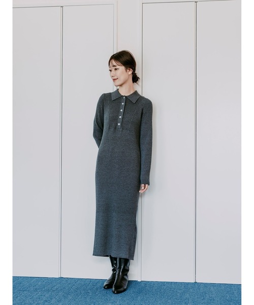 Ray BEAMS（レイビームス）の「リブ ニット ポロ ワンピース（ワンピース・レディース・ブラック/グレー/ダークブラウン・ONE SIZE）」の9枚目の写真