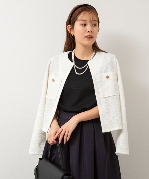 boutique nolleys ノーカラージャケット L ジャケット　日本製 NOLLEY'S Sophi ジャケット ノーカラージャケット
