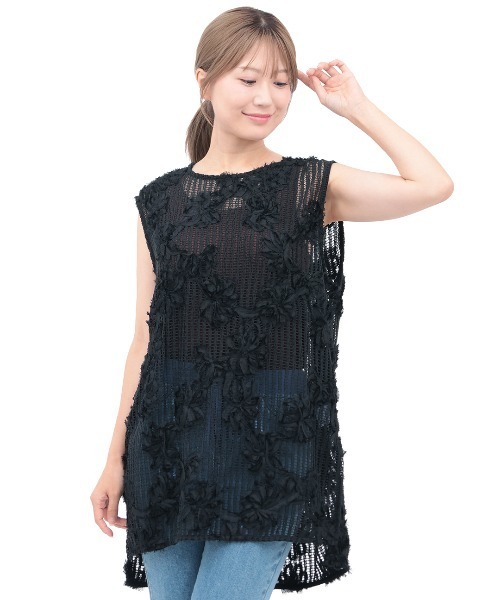 チチカカ（チチカカ）の「フラワーメッシュレースベスト（ベスト・レディース・ホワイト/ブラック・FREE）」の8枚目の写真