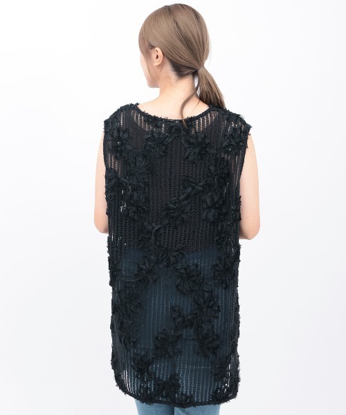 チチカカ（チチカカ）の「フラワーメッシュレースベスト（ベスト・レディース・ホワイト/ブラック・FREE）」の10枚目の写真