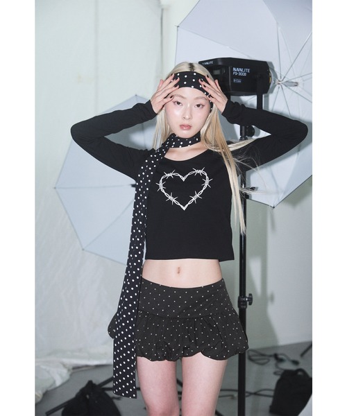 Heart Tattoo(ハートタトゥー)の「Dot Balloon Mini Skirt / ドットバルーンミニスカート(スカート・レディース・ホワイト系/ブラック系・0/1)」の4枚目の写真