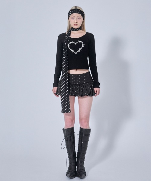 Heart Tattoo(ハートタトゥー)の「Dot Balloon Mini Skirt / ドットバルーンミニスカート(スカート・レディース・ホワイト系/ブラック系・0/1)」の9枚目の写真