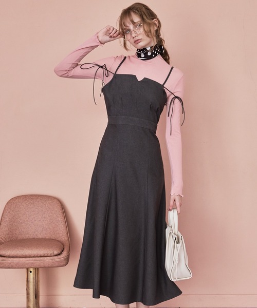 Cherir Mignon(シェリルミニョン)の「【Cherir Mignon】- Silhouette Couture - 2wayリボンキャミワンピース《セットアップ対応》(ワンピース・レディース・チャコールグレー/ブラック/ネイビー/ブラウン・S/M/L)」の1枚目の写真