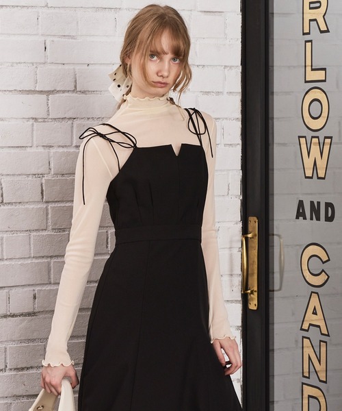 Cherir Mignon(シェリルミニョン)の「【Cherir Mignon】- Silhouette Couture - 2wayリボンキャミワンピース《セットアップ対応》(ワンピース・レディース・チャコールグレー/ブラック/ネイビー/ブラウン・S/M/L)」の2枚目の写真