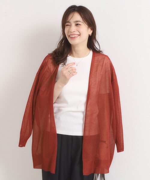 ITS'DEMO（イッツデモ）の「【手洗い可】ラメ着流しカーディガン（カーディガン/ボレロ・レディース・ボルドー/ネイビー/ブラウン系/グレー・00）」の4枚目の写真