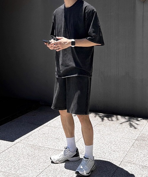 NOWLE（ノウル）の「【NOWLE】ウォッシュド Tシャツ＆ハーフパンツ セットアップ（セットアップ・メンズ・スミクロ・MEDIUM/LARGE/X-LARGE）」の1枚目の写真