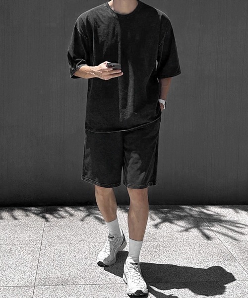 NOWLE（ノウル）の「【NOWLE】ウォッシュド Tシャツ＆ハーフパンツ セットアップ（セットアップ・メンズ・スミクロ・MEDIUM/LARGE/X-LARGE）」の3枚目の写真