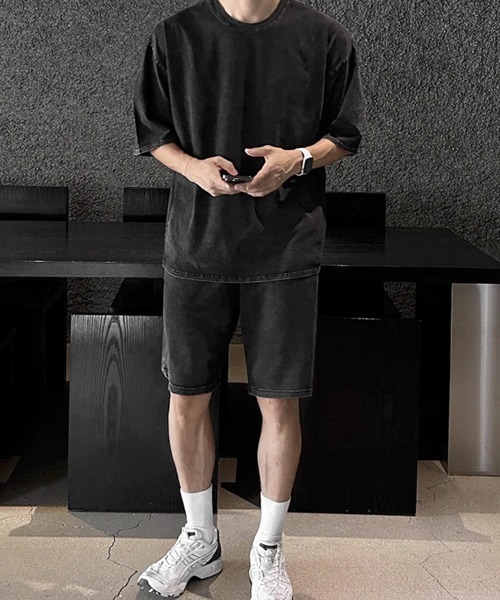 NOWLE（ノウル）の「【NOWLE】ウォッシュド Tシャツ＆ハーフパンツ セットアップ（セットアップ・メンズ・スミクロ・MEDIUM/LARGE/X-LARGE）」の5枚目の写真