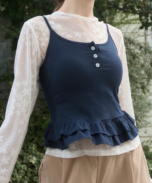 Birthday room(バースデイルーム)の「カップ付きフリルビスチェ/frilled bustier with cups(キャミソール・レディース・グレー/レッド/ネイビー・FREE)」の1枚目の写真