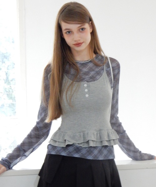 Birthday room(バースデイルーム)の「カップ付きフリルビスチェ/frilled bustier with cups(キャミソール・レディース・グレー/レッド/ネイビー・FREE)」の9枚目の写真