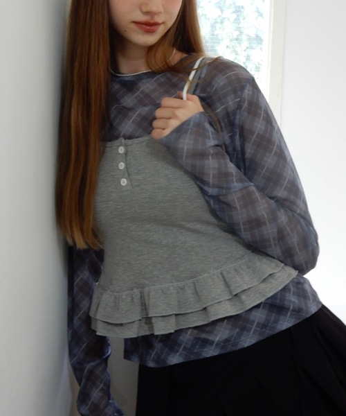 Birthday room(バースデイルーム)の「カップ付きフリルビスチェ/frilled bustier with cups(キャミソール・レディース・グレー/レッド/ネイビー・FREE)」の11枚目の写真