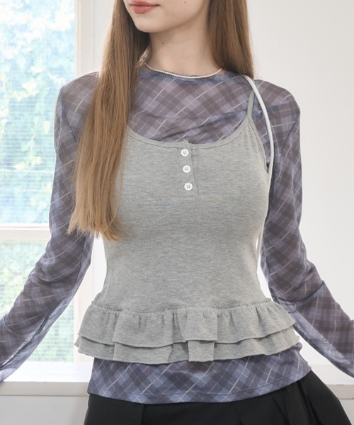 Birthday room(バースデイルーム)の「カップ付きフリルビスチェ/frilled bustier with cups(キャミソール・レディース・グレー/レッド/ネイビー・FREE)」の4枚目の写真