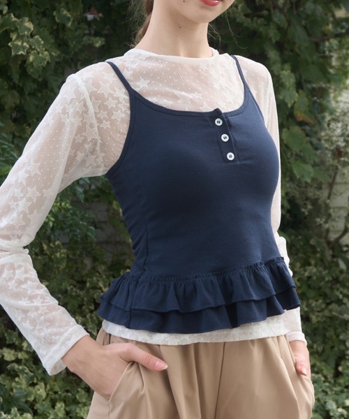 Birthday room(バースデイルーム)の「カップ付きフリルビスチェ/frilled bustier with cups(キャミソール・レディース・グレー/レッド/ネイビー・FREE)」の13枚目の写真