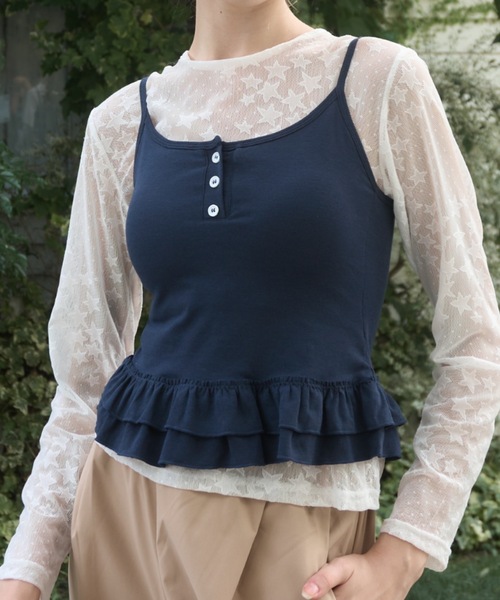 Birthday room(バースデイルーム)の「カップ付きフリルビスチェ/frilled bustier with cups(キャミソール・レディース・グレー/レッド/ネイビー・FREE)」の15枚目の写真