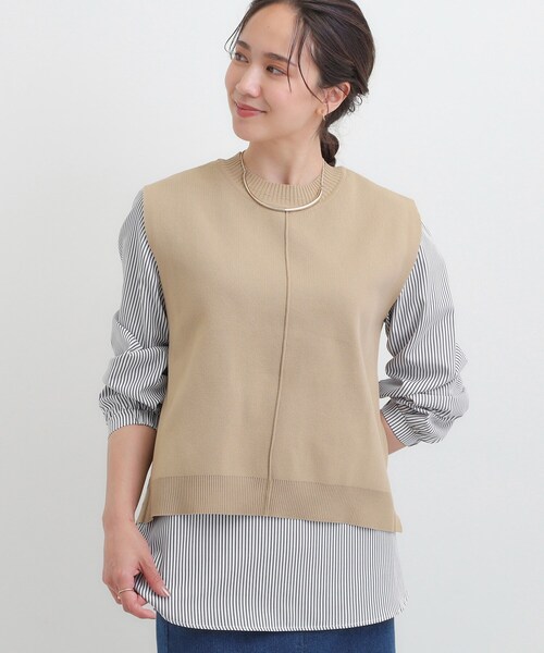 DRESKIP（ドレスキップ）の「【S-LL/2点セット】着回し自在 ニットベスト＋フレアブラウス（ニット/セーター・レディース・ダークブラウン/ベージュ/オレンジ/チャコールグレー/ブラック・01/02/03/04）」の4枚目の写真