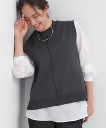 【S-LL/2点セット】着回し自在 ニットベスト＋フレアブラウス