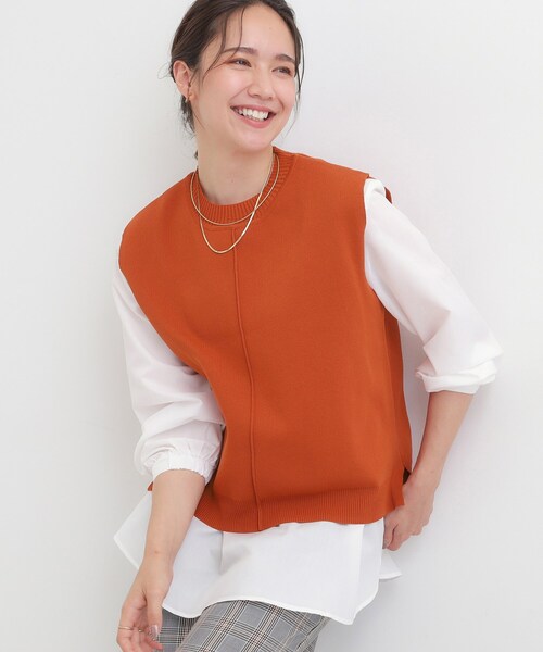 DRESKIP（ドレスキップ）の「【S-LL/2点セット】着回し自在 ニットベスト＋フレアブラウス（ニット/セーター・レディース・ダークブラウン/ベージュ/オレンジ/チャコールグレー/ブラック・01/02/03/04）」の5枚目の写真