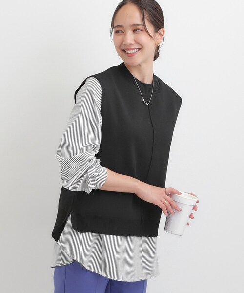 DRESKIP（ドレスキップ）の「【S-LL/2点セット】着回し自在 ニットベスト＋フレアブラウス（ニット/セーター・レディース・ダークブラウン/ベージュ/オレンジ/チャコールグレー/ブラック・01/02/03/04）」の2枚目の写真